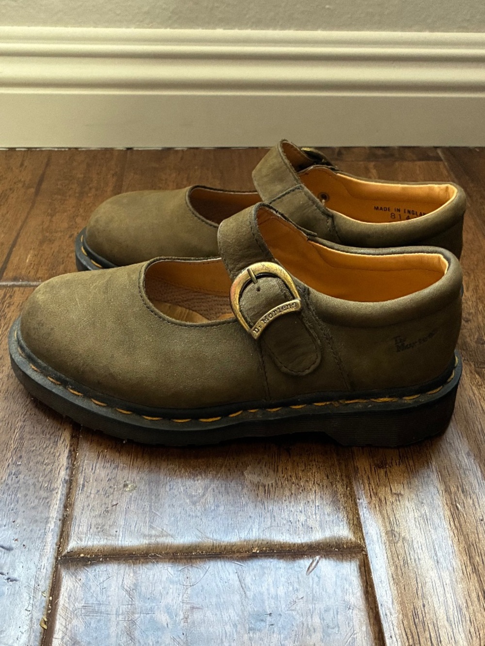 Dr Martens Vintage Made in England Olive Green Mary Jane Shoes UK 3/US 5 Chunky